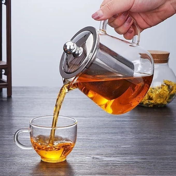 Round Glass Tea Pot with Heat Resistant Stainless Steel Infuser Perfect for Tea and Coffee Maker